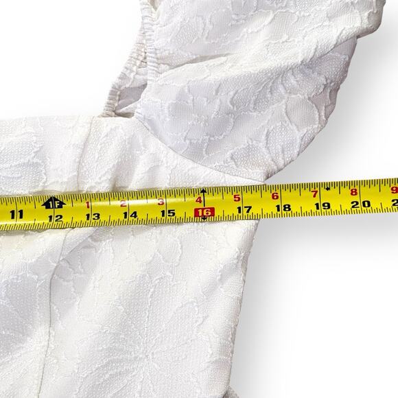 Lulus Striking Beauty White Floral Jacquard Puff Sleeve Mini Dress Size Large - Picture 9 of 11